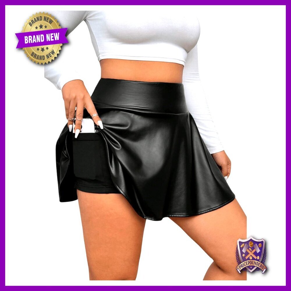 Plus Size High Waist Pleated Skater Skirt with Built-in Shorts